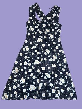 Papaya Navy and White Daisy Print Dress